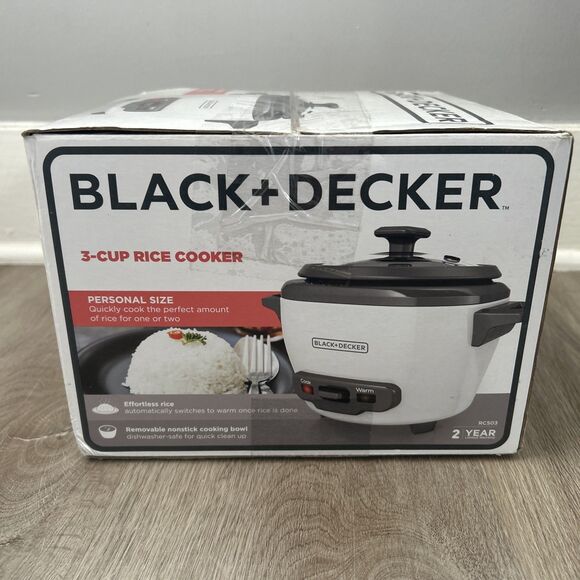 Black + Decker 3 Cup Electric Rice Cooker with Keep-Warm Function White RC503 - Picture 4 of 6